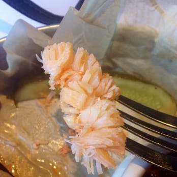 Smack Shack - Lobster from my lobster roll. Notice the pinkish hue and stringy consistency. Ick. - Seafood Near Me - Minneapolis, Minnesota Smack Shack - Lobster from my lobster roll. Notice the pinkish hue and stringy consistency. Ick. - Seafood Near Me - Minneapolis, Minnesota