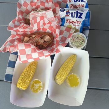 Acadia Lobster - Corn on the cob, chips coleslaw, crab roll and lobster roll. - Seafood Near Me - Trenton, Maine