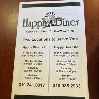 Happy Diner - This is their to go menu - Diners Near Me - San Pedro, California Happy Diner - This is their to go menu - Diners Near Me - San Pedro, California