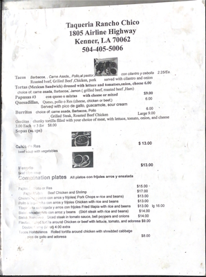 Menu photo 1 Taqueria Rancho chico Kenner, LA Menu photo 1 Taqueria Rancho chico Kenner, LA