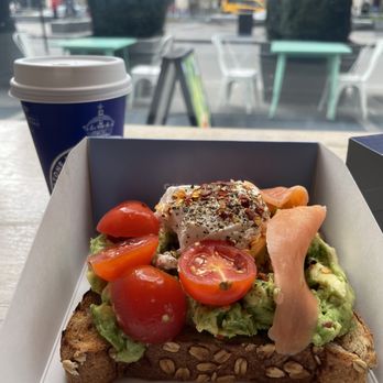 Bluestone Lane Tribeca Café - a sandwich with avocado, tomatoes, and salmon - Coffee & Tea Near Me - New York, New York Bluestone Lane Tribeca Café - a sandwich with avocado, tomatoes, and salmon - Coffee & Tea Near Me - New York, New York