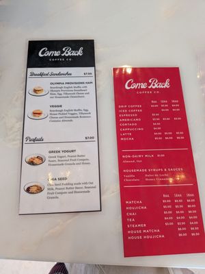 Menu photo 1 Come Back Coffee La Mesa, CA