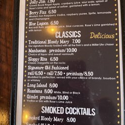Cocktail menu