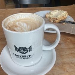 Tre Fantastico - Three sips in on a delicious salted caramel latte. Cheddar & sundried tomato scone (also great) in the background.