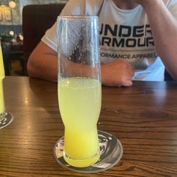 This is the drink that came with my husband's brunch. It is a Bellini we didn't remember that they serve the glass half full?