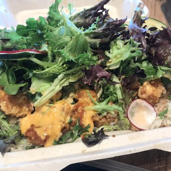Jesse Boy - Jesse Boy Bowl with Korean fried chicken. I moved the salad aside so you can see the chicken underneath. - Korean Near Me - Los Angeles, California