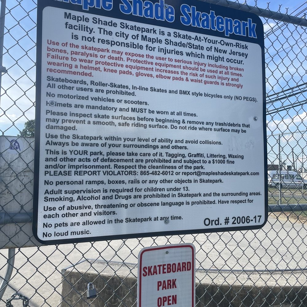 Maple Shade Skatepark - Rules - Baseball Fields Near Me - Maple Shade Township, New Jersey Maple Shade Skatepark - Rules - Baseball Fields Near Me - Maple Shade Township, New Jersey