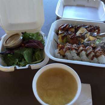 Hooked On Sushi - Lunch combo. $11.95 came with two sushi rolls, salad, and miso soup! - Japanese Near Me - Encinitas, California