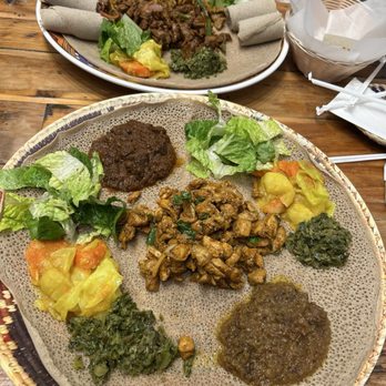 Lalibela Ethiopian Cuisine - Dinner for four (meat combo, chicken tibs, beef tibs, vegetable combo) - Ethiopian Near Me - Redding, California