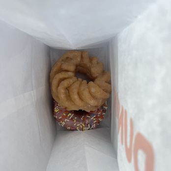 Dunkin' - French cruller and strawberry frosted donut with sprinkles - Coffee & Tea Near Me - Woodland Hills, California
