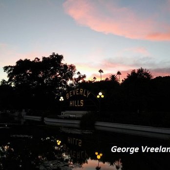 Beverly Gardens Park - The Beverly Hills Sign and Lily Pond. Photo by, George Vreeland Hill - Parks Near Me - Beverly Hills, California