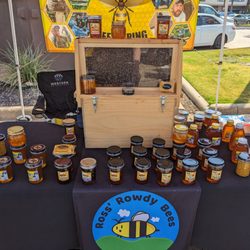 Carrollton Farmer's Market - Ross's Rowdy Bees (the bees are in the box!) Featuring flavored honey, bee pollen, beeswax and more!