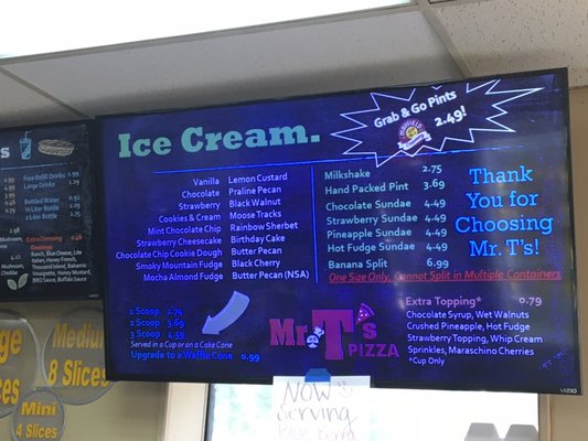 Mr T's Pizza & Ice Cream Menu
