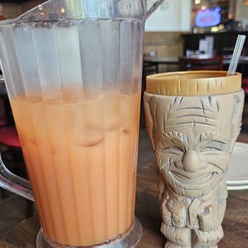 Bob Chinn's Crab House - Pitcher of their famous Mai Tai that uses guava juice. And a cute Bob Chin collectors cup! - Seafood Near Me - Wheeling, Illinois