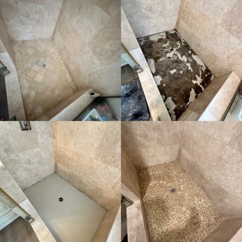 Stranahan Tile - Cracked shower pan tiles. Before, during and after. - Tiling Near Me Stranahan Tile - Cracked shower pan tiles. Before, during and after. - Tiling Near Me