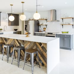 Half Price Countertops - White Quartz with a waterfall edge