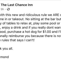 Last Chance Inn - Never will go here again seeing they don't take the pandemic we're at war with serious