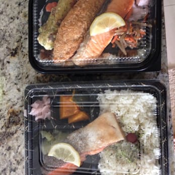 Kokoro-Tei - Top- nori salmon deluxe bento. Bottom- salmon bento - Japanese Near Me - Honolulu, Hawaii Kokoro-Tei - Top- nori salmon deluxe bento. Bottom- salmon bento - Japanese Near Me - Honolulu, Hawaii
