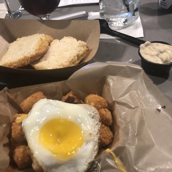 The Biscuit Bar - Breakfast tots, plain biscuit with gravy on side, and cold brew on tap. - Breakfast & Brunch Near Me - Plano, Texas