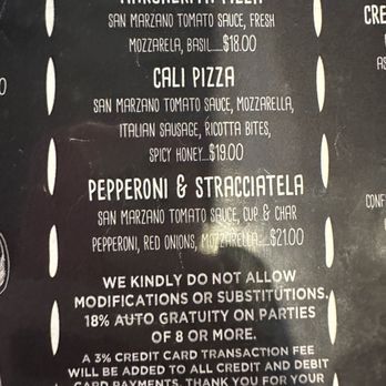 Centro Cali Brewing - Menu of the pizza options - Breweries Near Me - Bakersfield, California