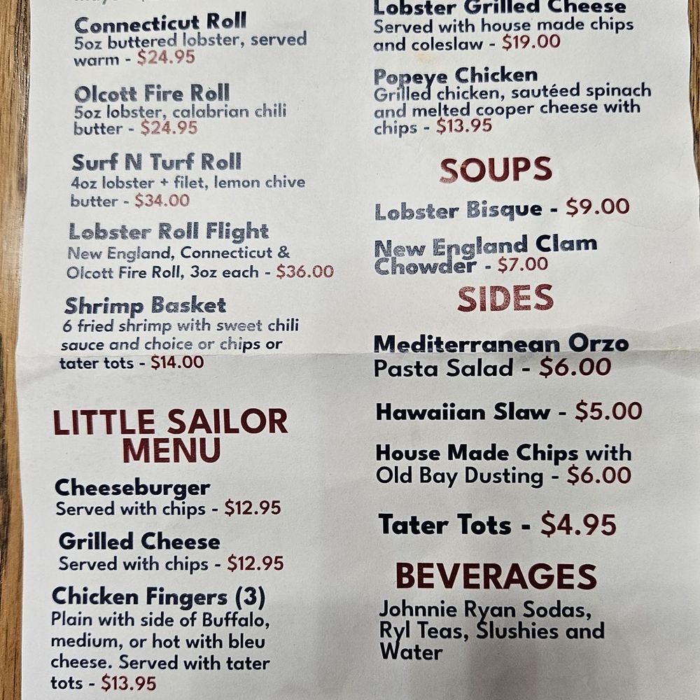 Olcott Lobster - Menu 8/3/2025 - Sandwiches Near Me - Olcott, New York
