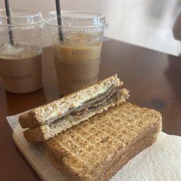Pumpkin Spice Iced Latte, Iced Spanish Latte, and Korean BBQ Bulgogi Panini