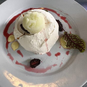 Kool Beanz Cafe - Pavlova with cucumber sorbet divine! - New American Near Me - Tallahassee, Florida Kool Beanz Cafe - Pavlova with cucumber sorbet divine! - New American Near Me - Tallahassee, Florida