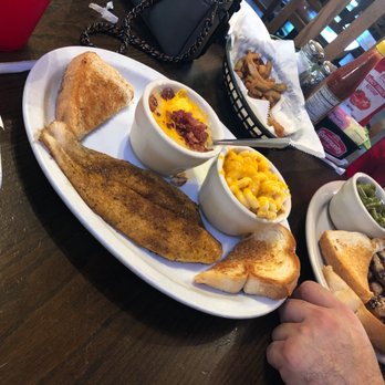 Texas Tradition - Blackened catfish, Mac and cheese and backed potato soup - American Near Me - Katy, Texas Texas Tradition - Blackened catfish, Mac and cheese and backed potato soup - American Near Me - Katy, Texas