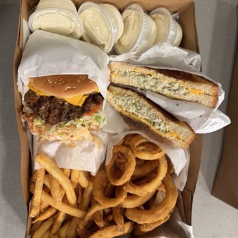 Douglas - Triple cheeseburger, tuna, milk, onion rings, french fries. - Burgers Near Me - Whittier, California