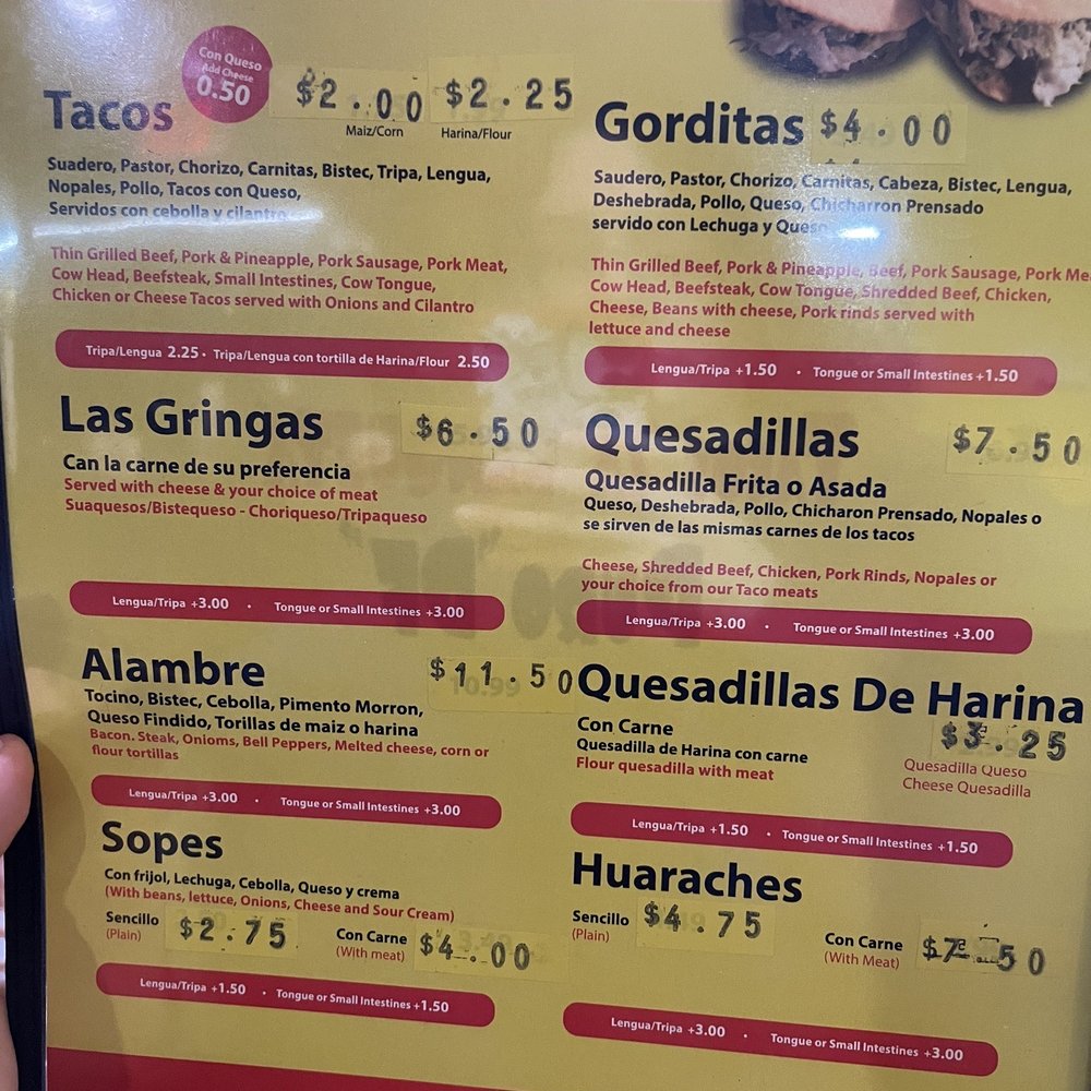 Up to date pricing and menu!