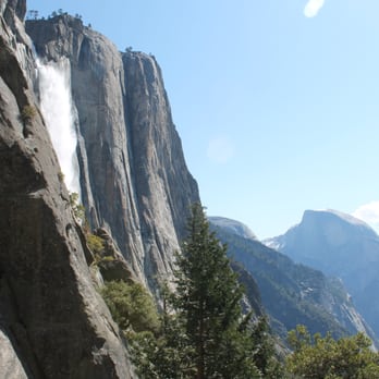 Yosemite Falls - On the climb up, you can see part of the falls and half dome in the back - Hiking Near Me - Yosemite, California Yosemite Falls - On the climb up, you can see part of the falls and half dome in the back - Hiking Near Me - Yosemite, California