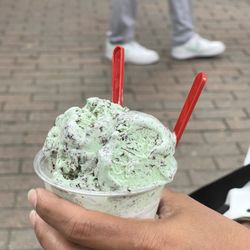 Whispers Cafe - Mint chocolate chip gelato and strawberry cheesecake gelato