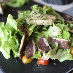 Café de la promenade - Salad with smoked duck breast, foie gras, and cherry tomatoes. Delicious!