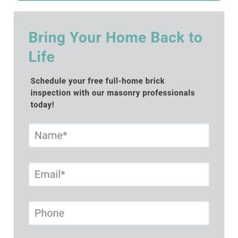 Resurrection Brick - Fill out on line form for estimate and Matthew will certainly call and set up with a flexible time.  9/18/2025 - A smartphone screen shows a masonry company's promotional ad for brick restoration and a contact form for scheduling inspections. - Masonry/Concrete Near Me - Warren, Michigan