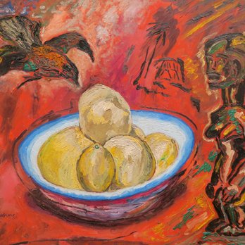 Brooklyn Museum - Beauford Delaney; untitled (Fang, Cow, and Fruit); 1945; oil on canvas - Art Museums Near Me - Brooklyn, New York