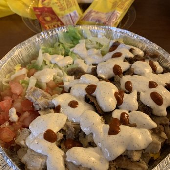 The Halal Guys - Combo Platter with sauce - Halal Near Me - Costa Mesa, California