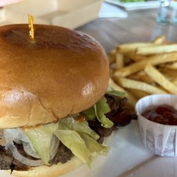 If you love PB as well as bacon, plus fresh ingredients and a home-pressed patty! PB & Bacon Burger with perfect, crispy fries! If you love PB as well as bacon, plus fresh ingredients and a home-pressed patty! PB & Bacon Burger with perfect, crispy fries!