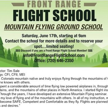 Front Range Flight School - Mountain Flying Ground School, June 17, 2017. - Flight Instruction Near Me - Watkins, Colorado Front Range Flight School - Mountain Flying Ground School, June 17, 2017. - Flight Instruction Near Me - Watkins, Colorado