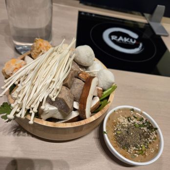 Raku Shabu Shabu House - Bowl from the All You Can Eat bar ready to hit the boiling broth. - Hot Pot Near Me - Seattle, Washington Raku Shabu Shabu House - Bowl from the All You Can Eat bar ready to hit the boiling broth. - Hot Pot Near Me - Seattle, Washington