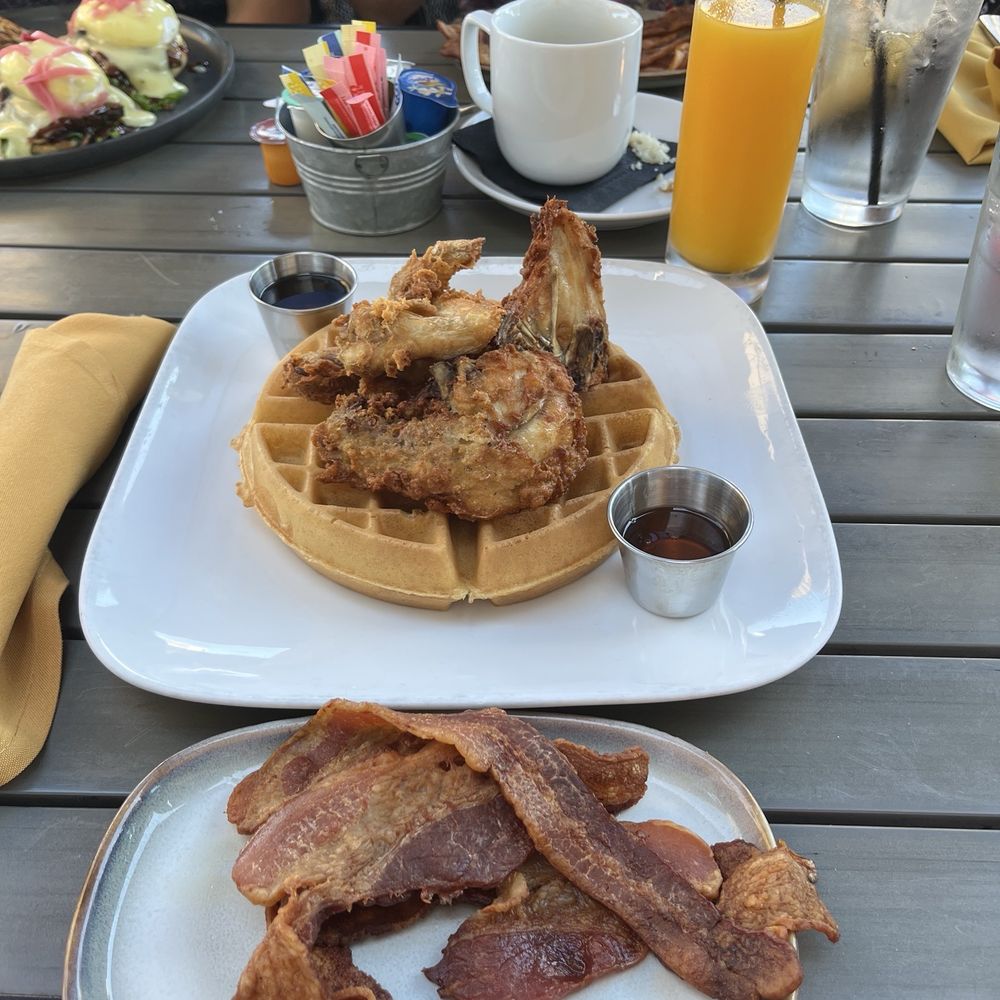 The Brunch House - Chicken and waffles with a side of extra crispy bacon. Excellent. - Breakfast & Brunch Near Me - Temecula, California