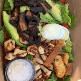 Garden salad. Add grilled chicken, 1 boiled egg, and grilled mushrooms. Garden salad. Add grilled chicken, 1 boiled egg, and grilled mushrooms.