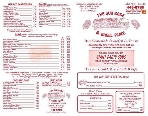 Menu photo 2 Sub Base & Bagel Place Palm Coast, FL Menu photo 2 Sub Base & Bagel Place Palm Coast, FL