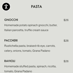 Pasta menu Pasta menu
