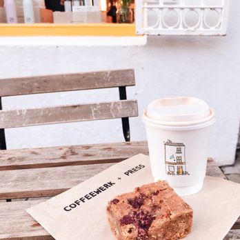 Coffeewerk & Press - Oat milk latte + GF/vegan peanut butter raspberry brownie - Cafes Near Me - Galway, G Coffeewerk & Press - Oat milk latte + GF/vegan peanut butter raspberry brownie - Cafes Near Me - Galway, G