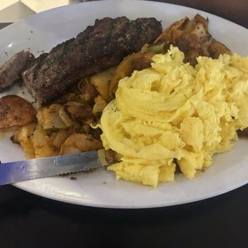 Hot Rod Diner - Steak and eggs with country potatoes. - Diners Near Me - Ceres, California