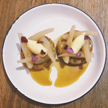 Chuffed - Crumpets with ginger poached pear, vanilla cream and maple syrup - Cafes Near Me - Auckland, AUK