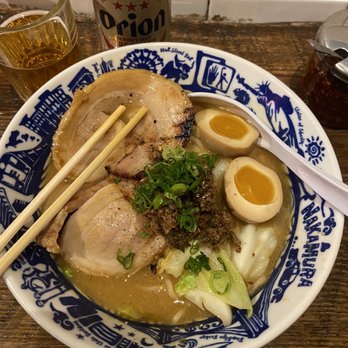 Nakamura - XO Miso (Vegan) with extra Ajitama Egg and Chashu Pork. - Ramen Near Me - New York, New York Nakamura - XO Miso (Vegan) with extra Ajitama Egg and Chashu Pork. - Ramen Near Me - New York, New York