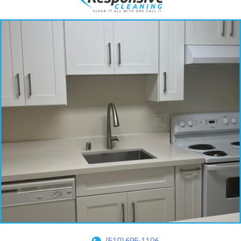 Responsive Cleaning - Spotless and Shining!  Check out this sparkling kitchen transformation! From the gleaming countertops, polished sink and faucet. - Home Cleaning Near Me