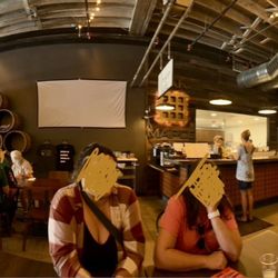 Oak and Maple - Panoramic showing the front, cocktail bar, merch, waffle counter, and distilling room (L to R).