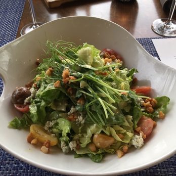 The Banyan Tree - Salad with butter lettuce, blue cheese, baby tomatoes and macadamia nuts - nice size portion, very simple $17 - Seafood Near Me - Kapalua, Hawaii The Banyan Tree - Salad with butter lettuce, blue cheese, baby tomatoes and macadamia nuts - nice size portion, very simple $17 - Seafood Near Me - Kapalua, Hawaii